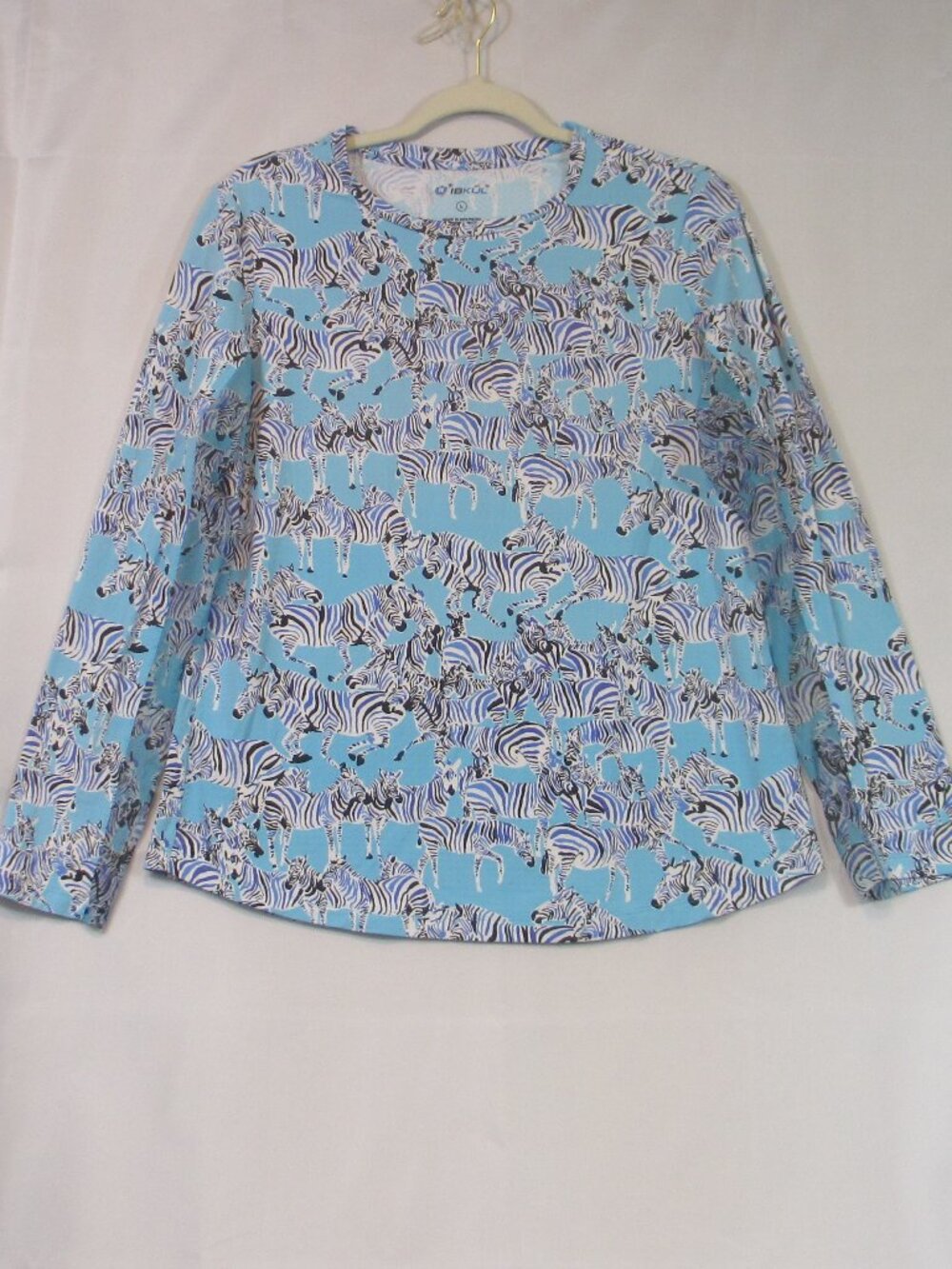 IBKUL Top Womens Long Sleeve Crew Neck Mesh Shirt Size Large Zebra Print